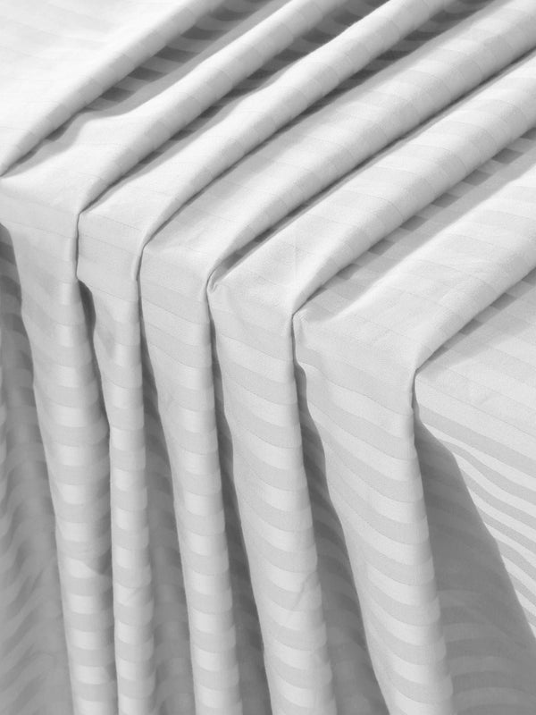 Naksh 300TC Stripes Fitted White Cotton