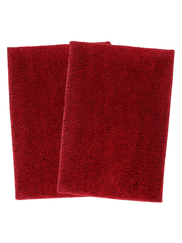 Naksh 100% Micro Polyester Anti Skid Bath Mat, Maroon (Pack of 2)