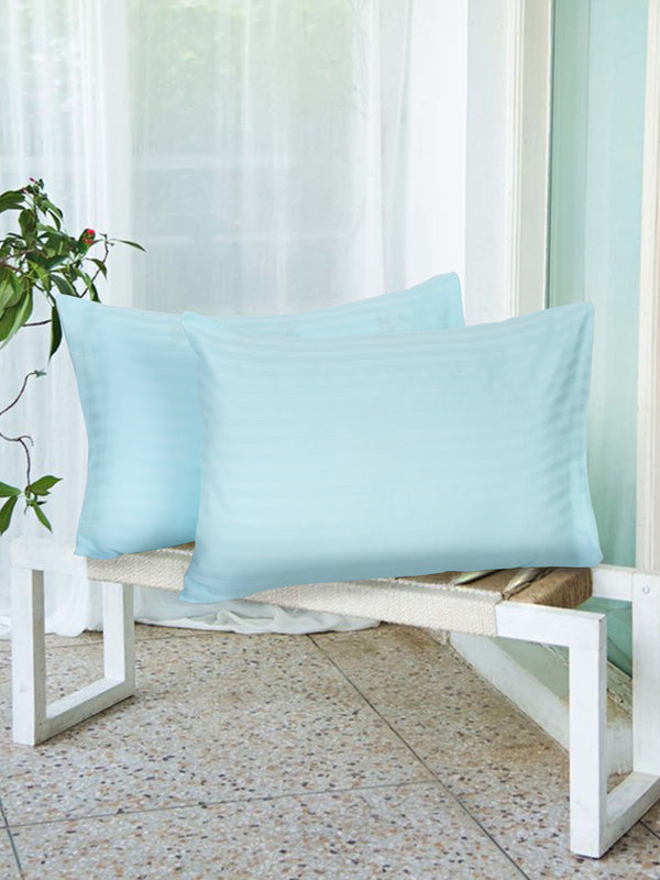 Naksh 210 TC Stripes Aqua Blue Cotton Pillow Cover