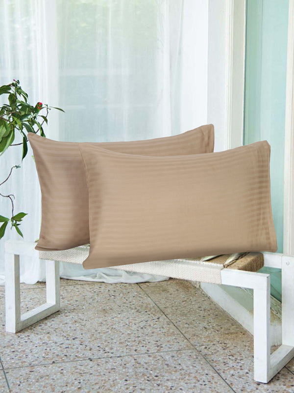 Naksh 210 TC Stripes Beige Cotton Pillow Cover