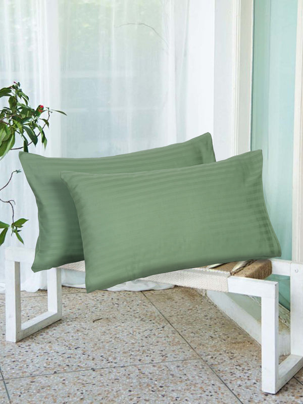 Naksh 210 TC Stripes Green Cotton Pillow Cover