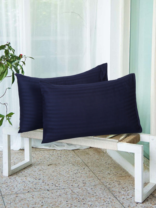 Naksh 210 TC Stripes Navy Blue Cotton Pillow Cover