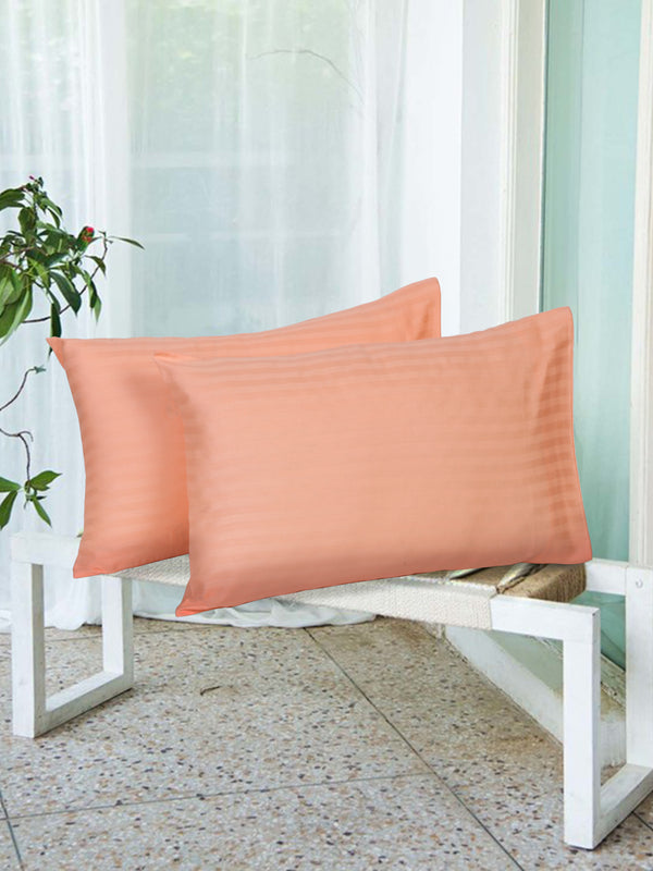 Naksh 210 TC Stripes Peach Cotton Pillow Cover
