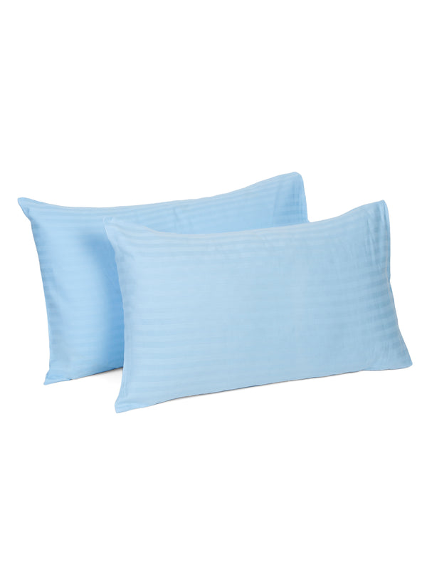 Naksh 210 TC Stripes Sky Blue Cotton Pillow Cover