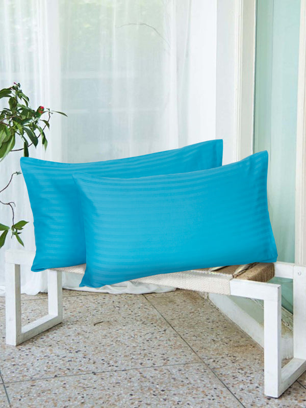Naksh 210 TC Stripes Turquoise Blue Cotton Pillow Cover