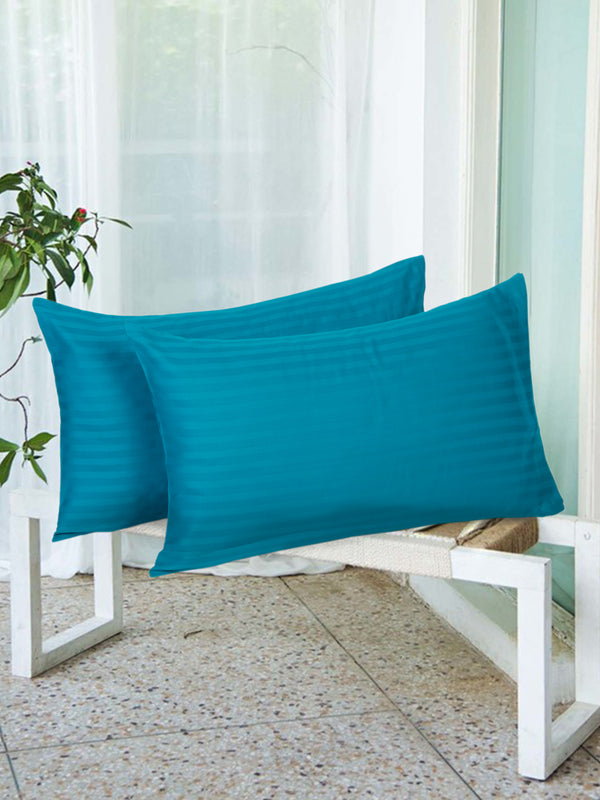 Naksh 210 TC Stripes Turquoise Green Cotton Pillow Cover