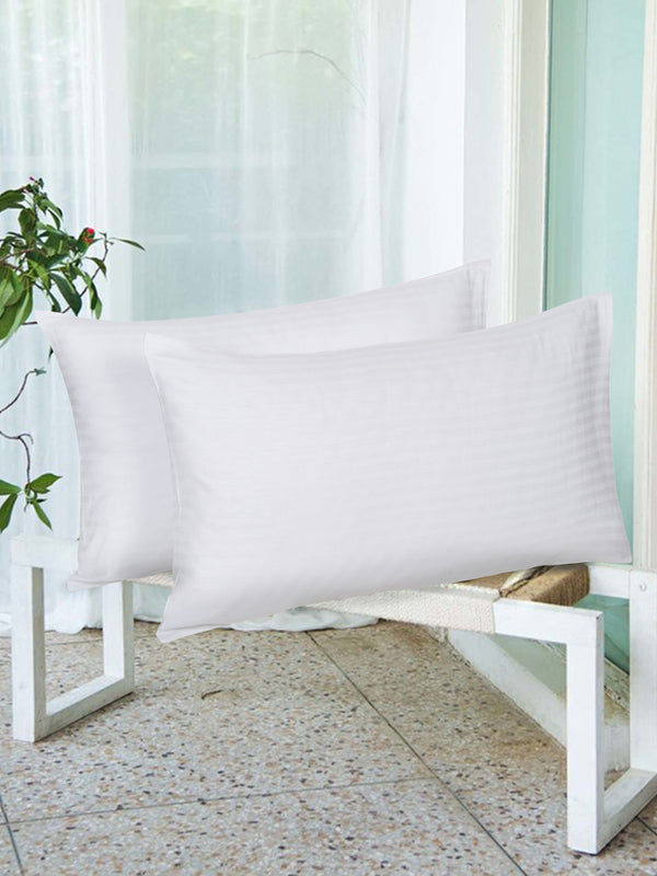 Naksh 210 TC Stripes White Cotton Pillow Cover