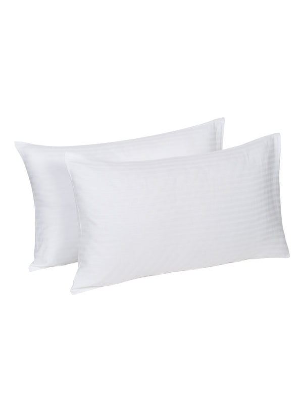 Naksh 210 TC Stripes White Cotton Pillow Cover