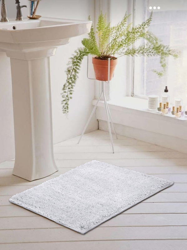 Naksh 100% Micro Polyester Anti Skid Bath Mat, White (Pack of 2)