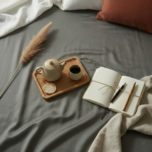 Naksh Plain Cotton Bedsheet - Grey (210 TC)