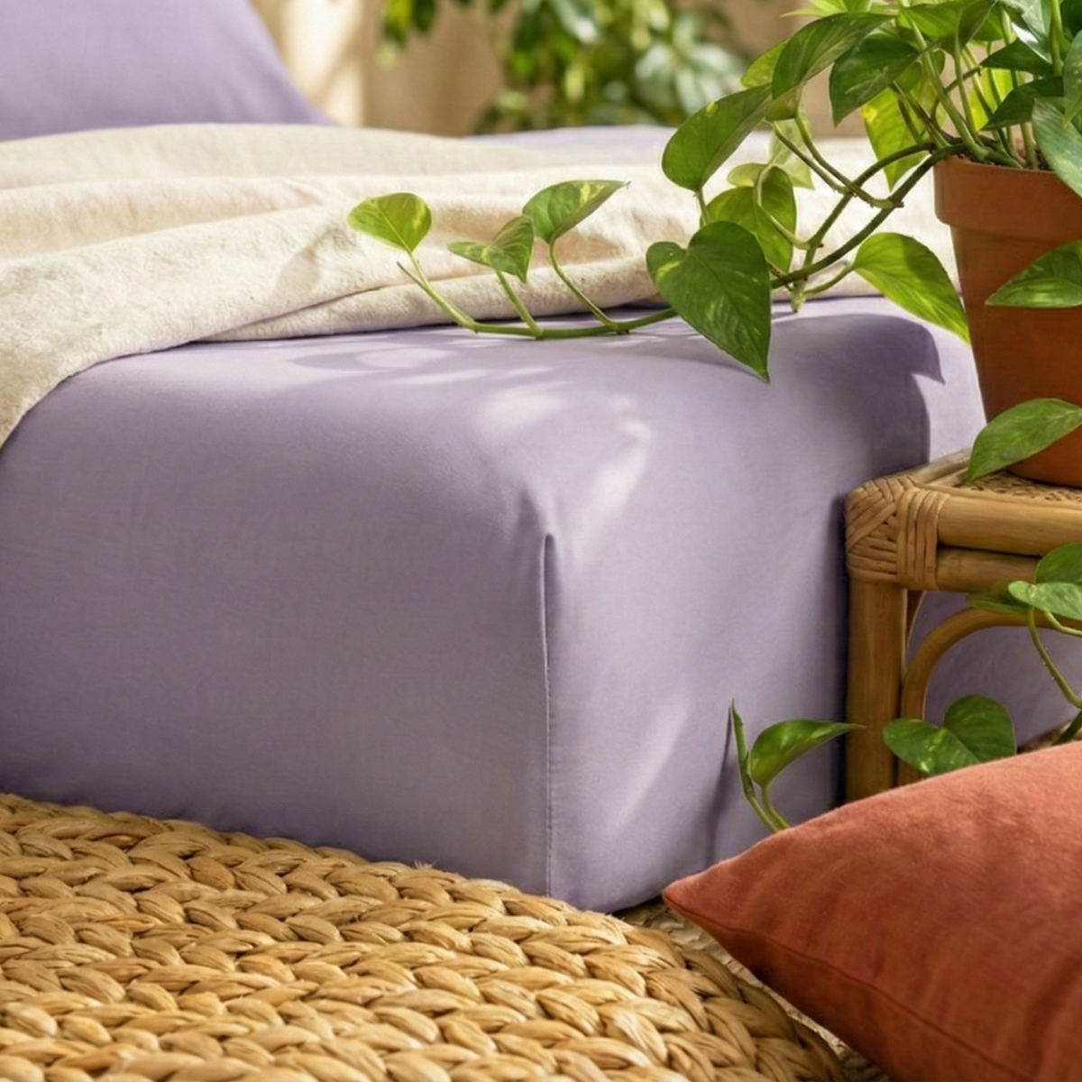 Naksh Plain Cotton Bedsheet - Lavender (210 TC)
