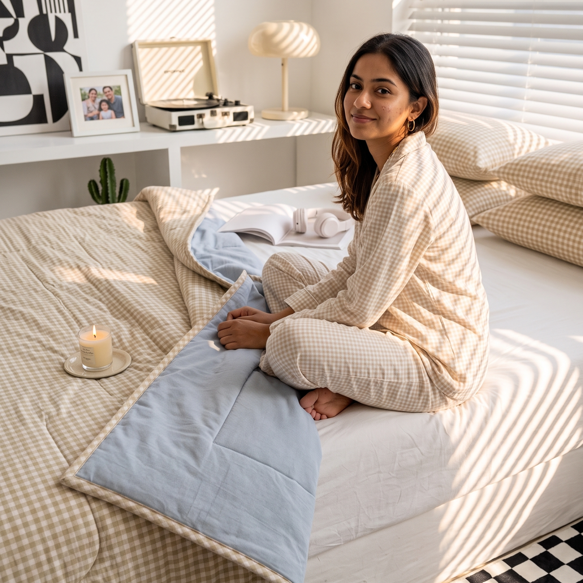 Naksh Seoul Soul Gingham Check Reversible Dohar