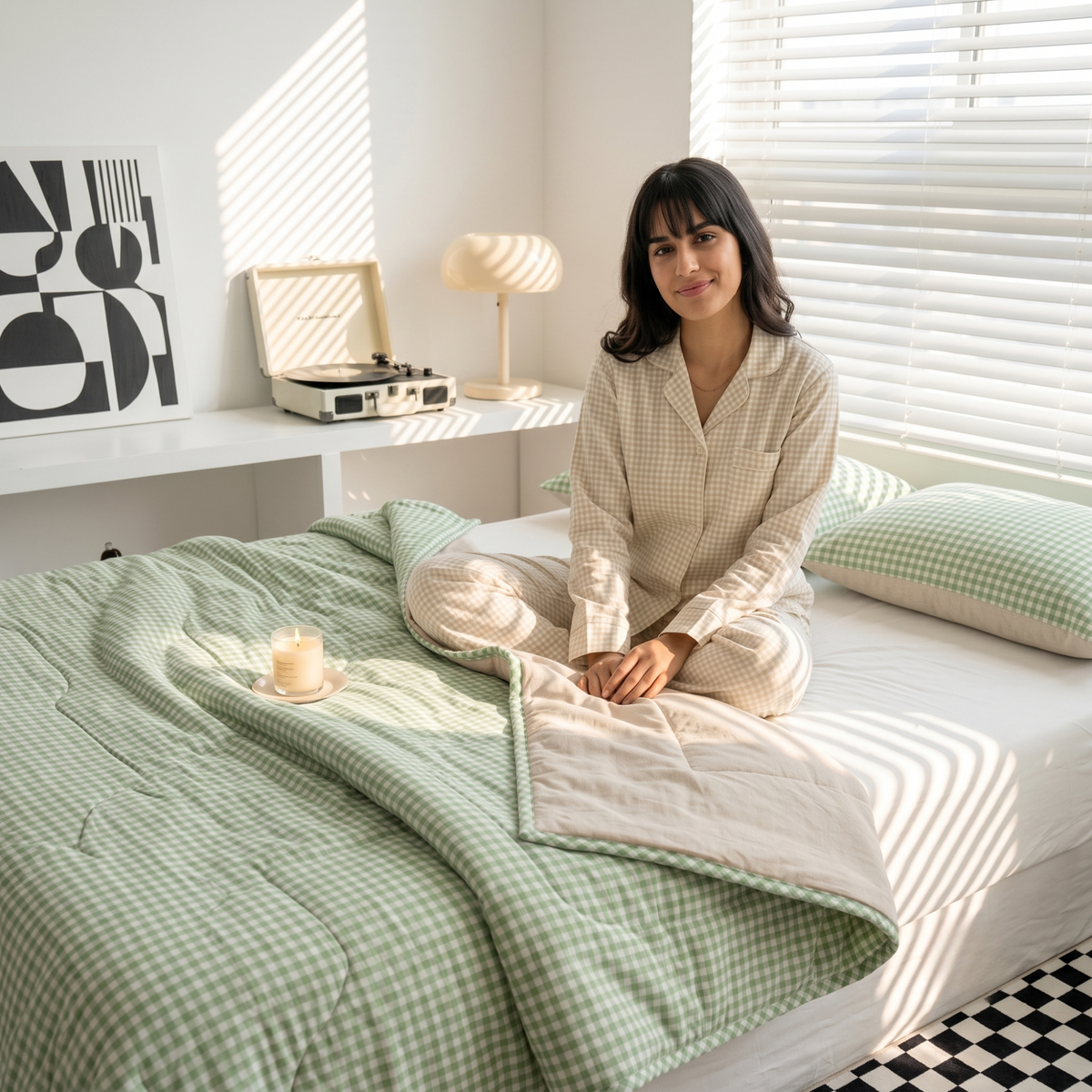 Naksh Seoul Soul Gingham Check Reversible Dohar
