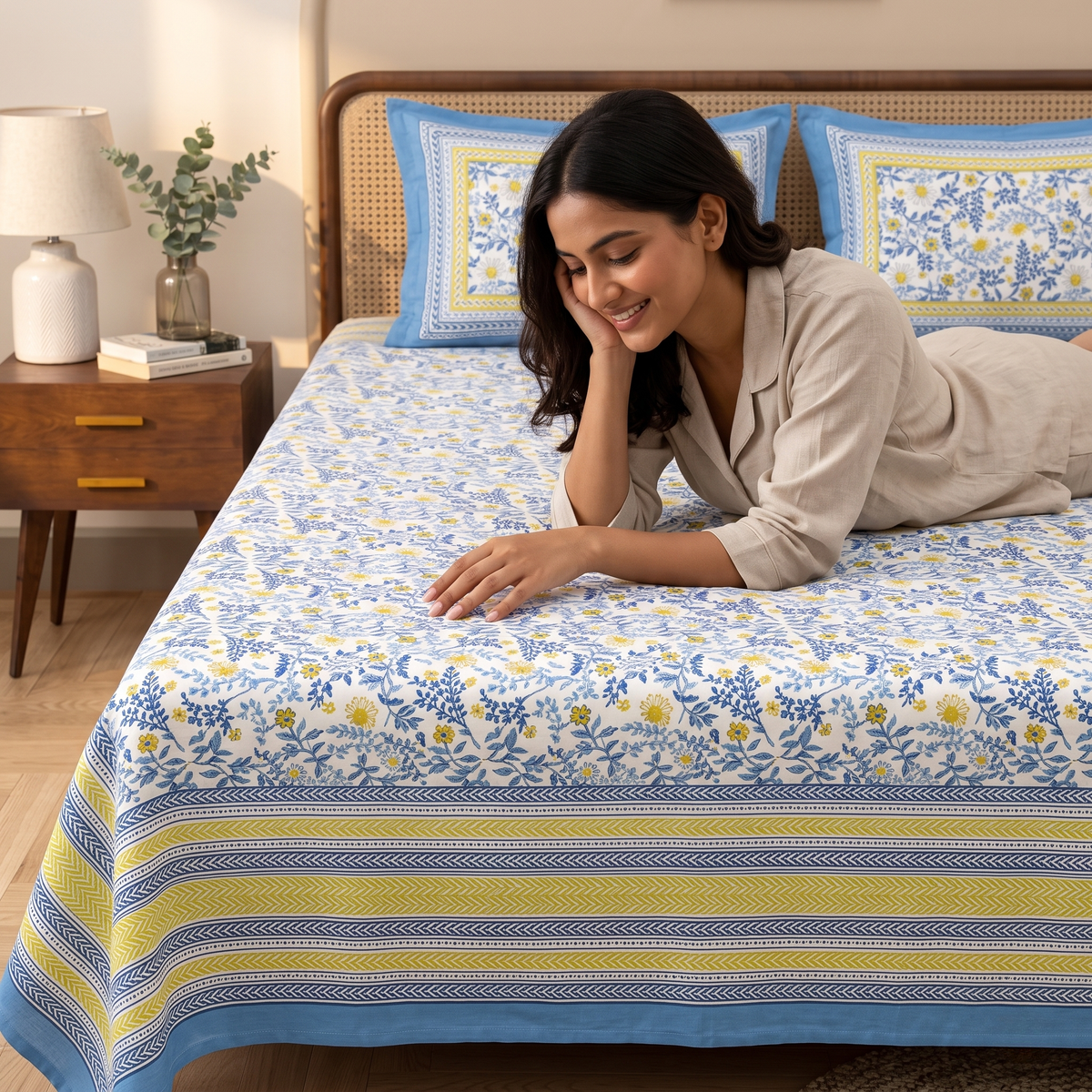 Naksh Royal Sajawat Queen Size Bedsheet - Blue