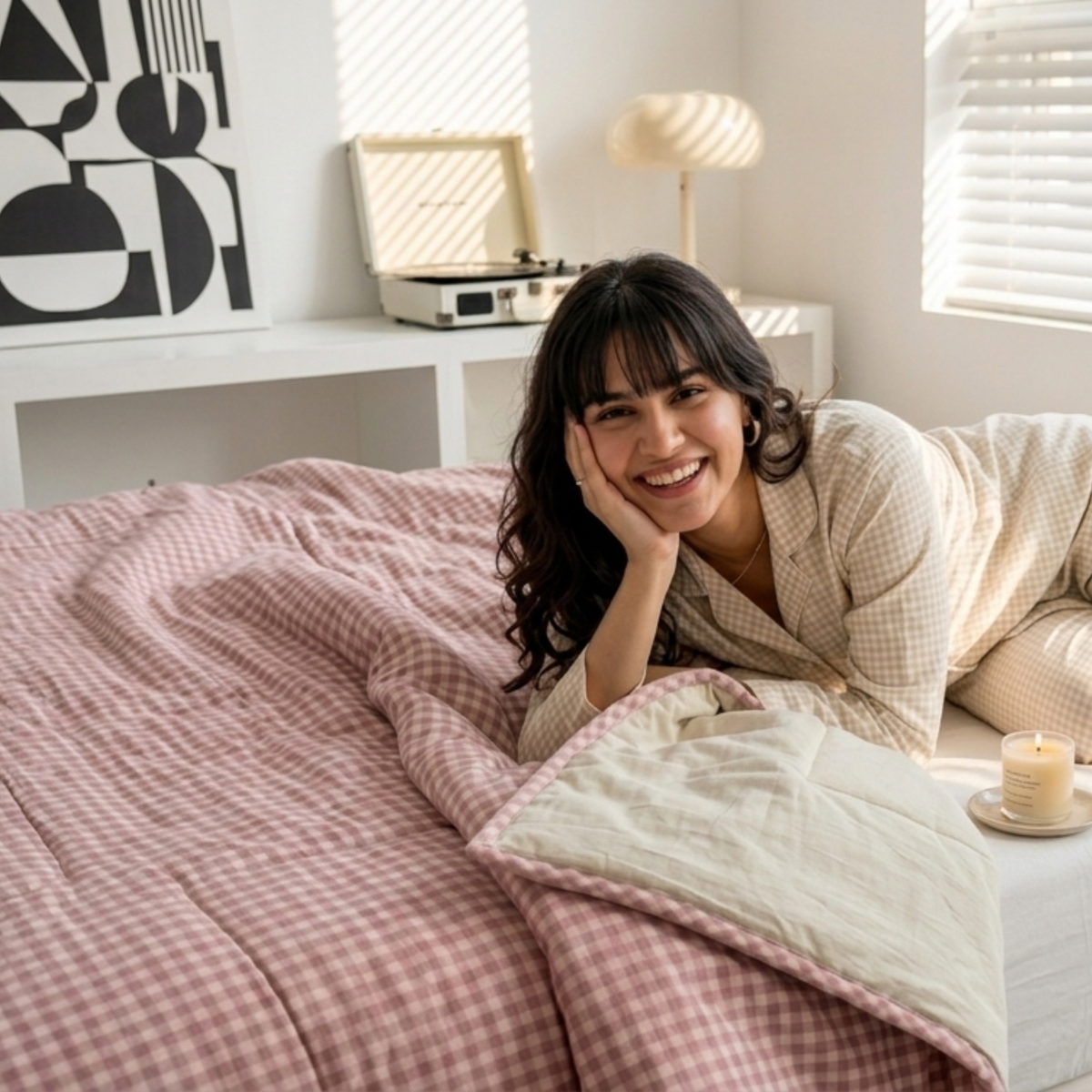 Naksh Seoul Soul Gingham Check Reversible Dohar