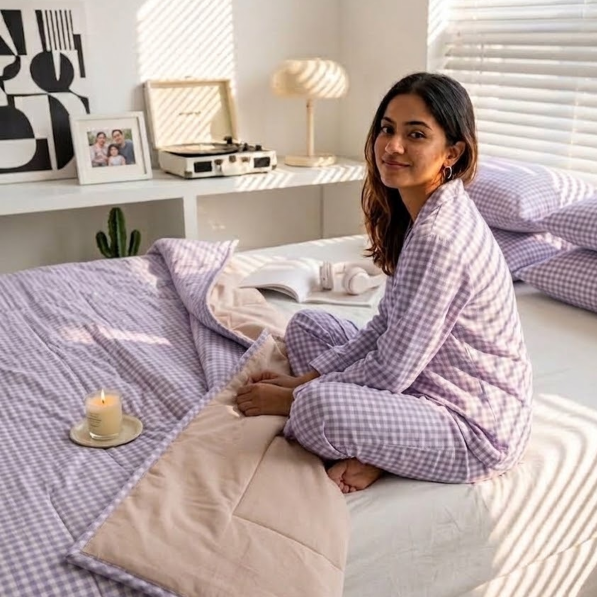 Naksh Seoul Soul Gingham Check Reversible Dohar