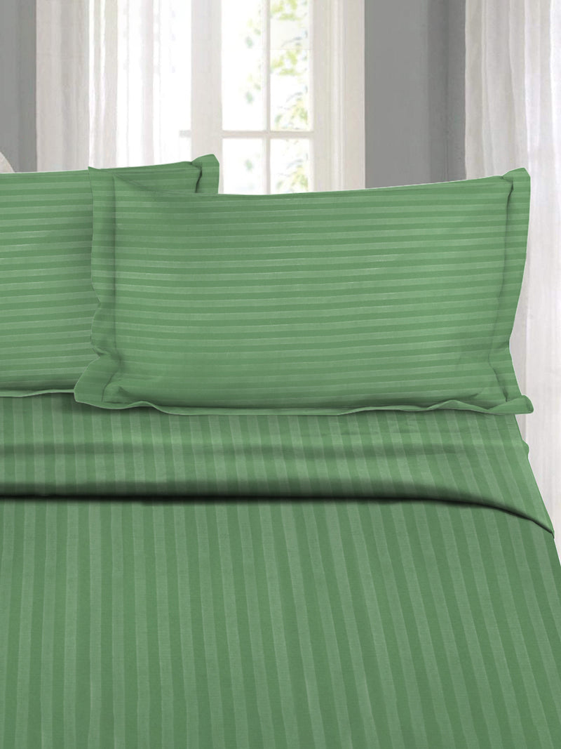 Naksh 210 TC Stripes Fitted Green Cotton