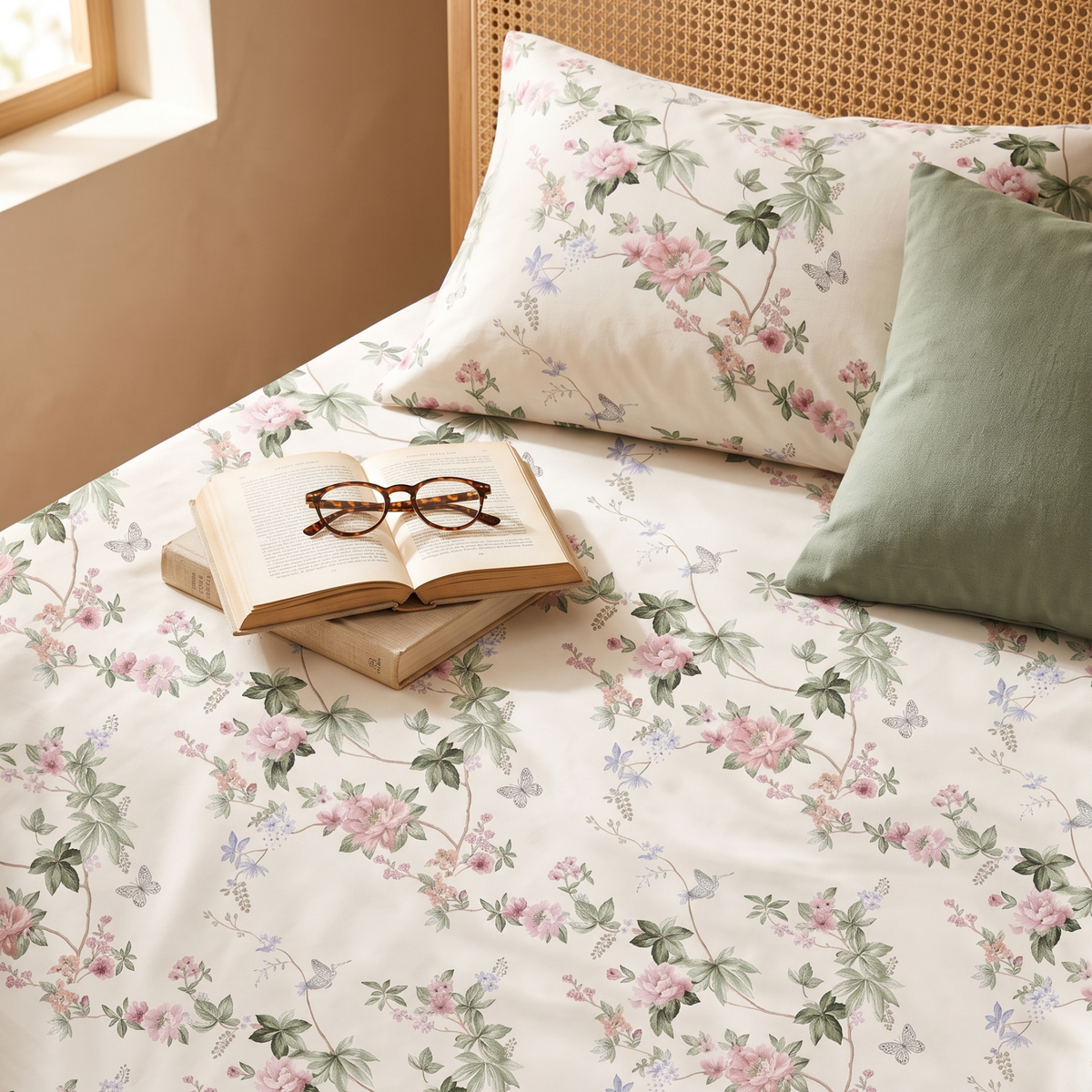 Naksh Sadabahar Blush Floral Queen Size Bedsheet