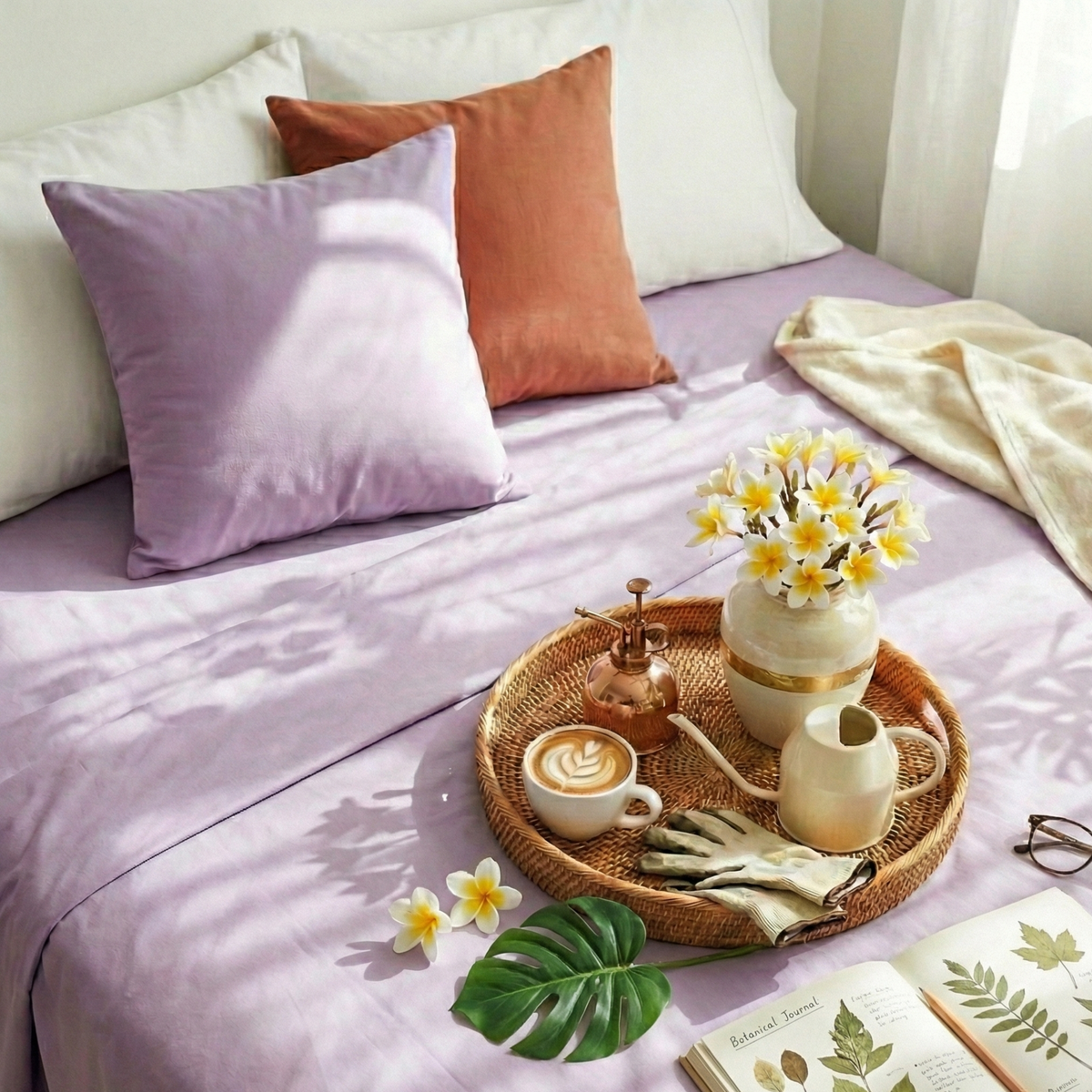 Naksh Plain Cotton Bedsheet - Lavender (210 TC)