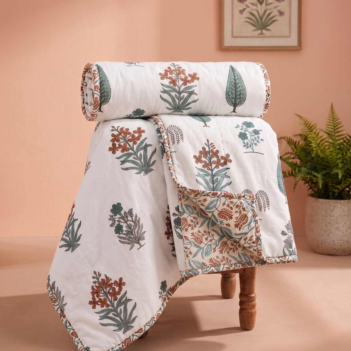 Naksh Royal Sajawat Reversible Dohar - Teal Botanical (Blue)