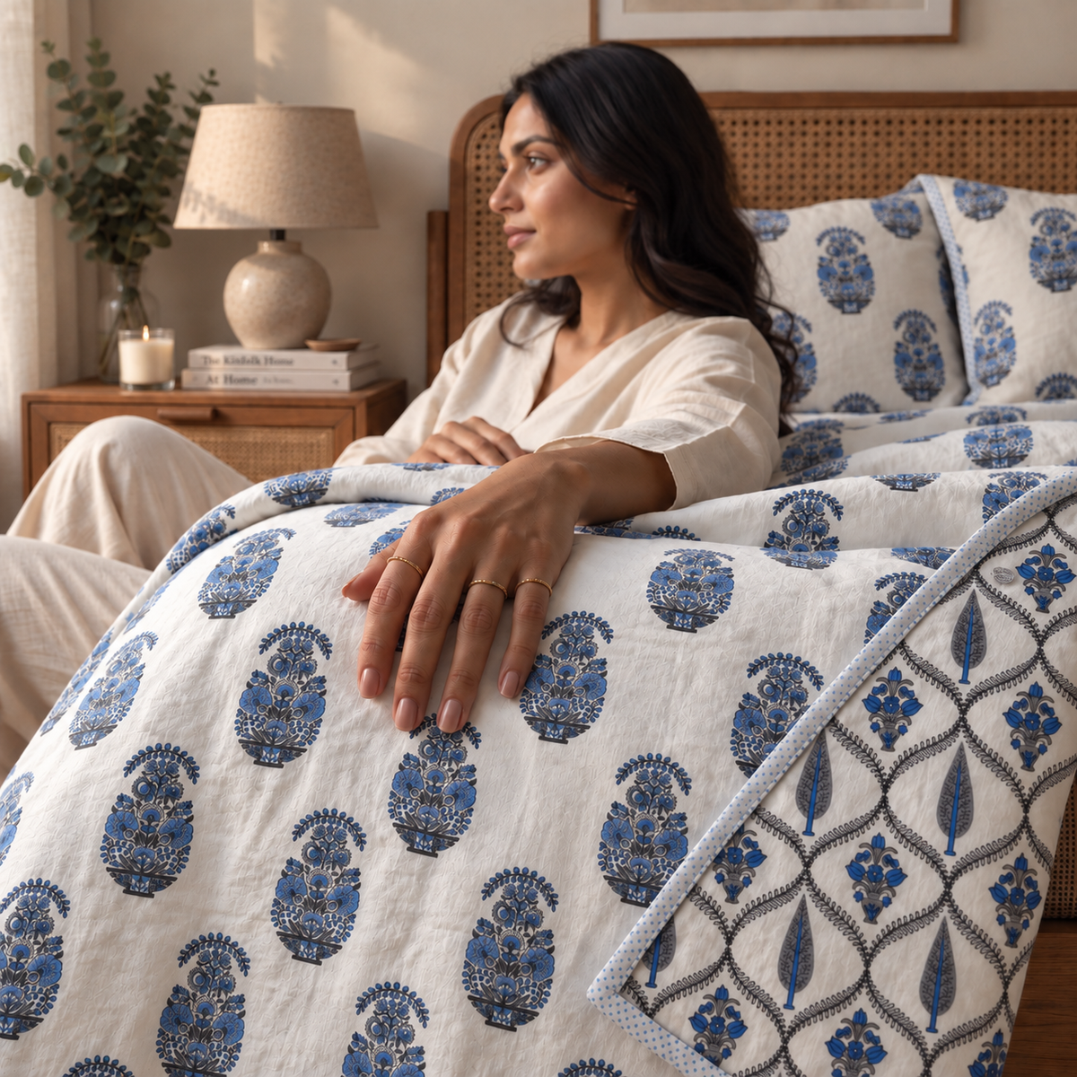 Naksh Royal Sajawat Reversible Dohar - Blue & Grey Floral (Blue)