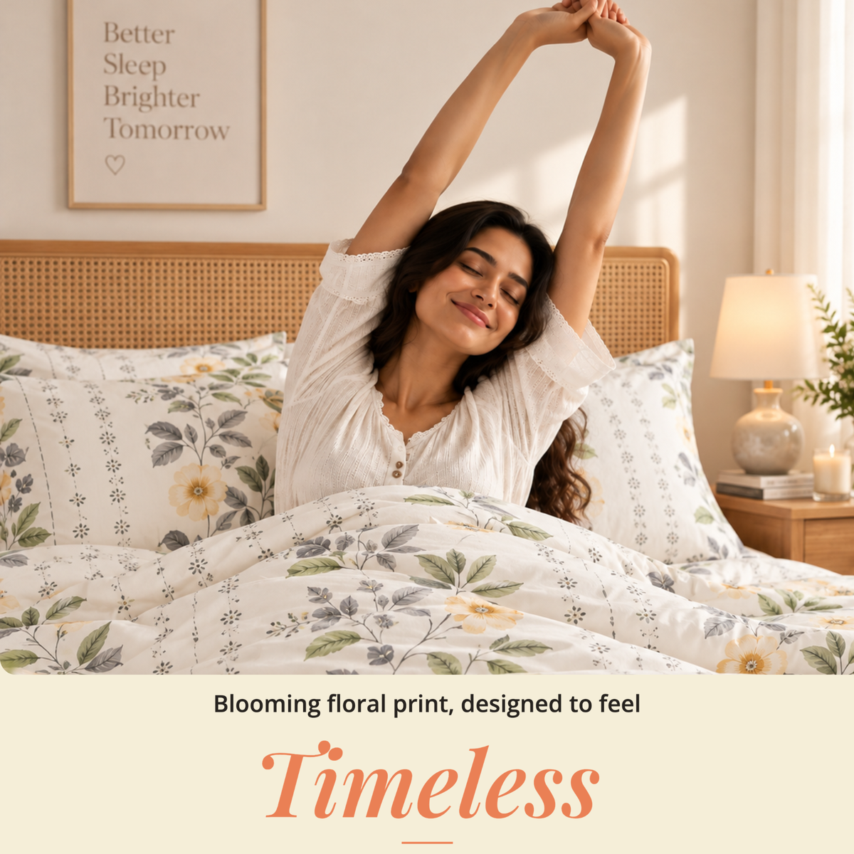 Naksh Sadabahar Golden Floral Queen Size Bedsheet