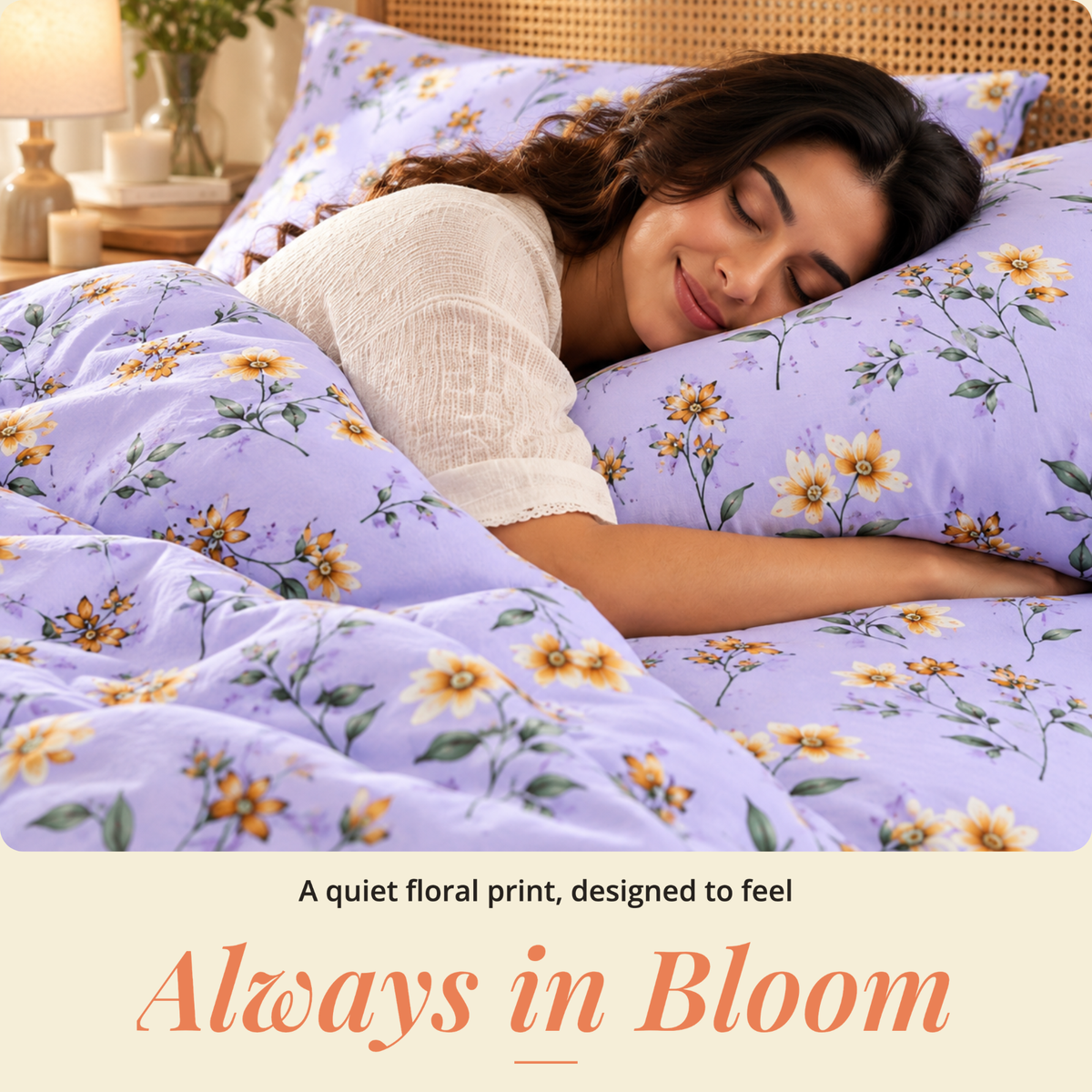 Naksh Sadabahar Lilac Floral Queen Size Bedsheet