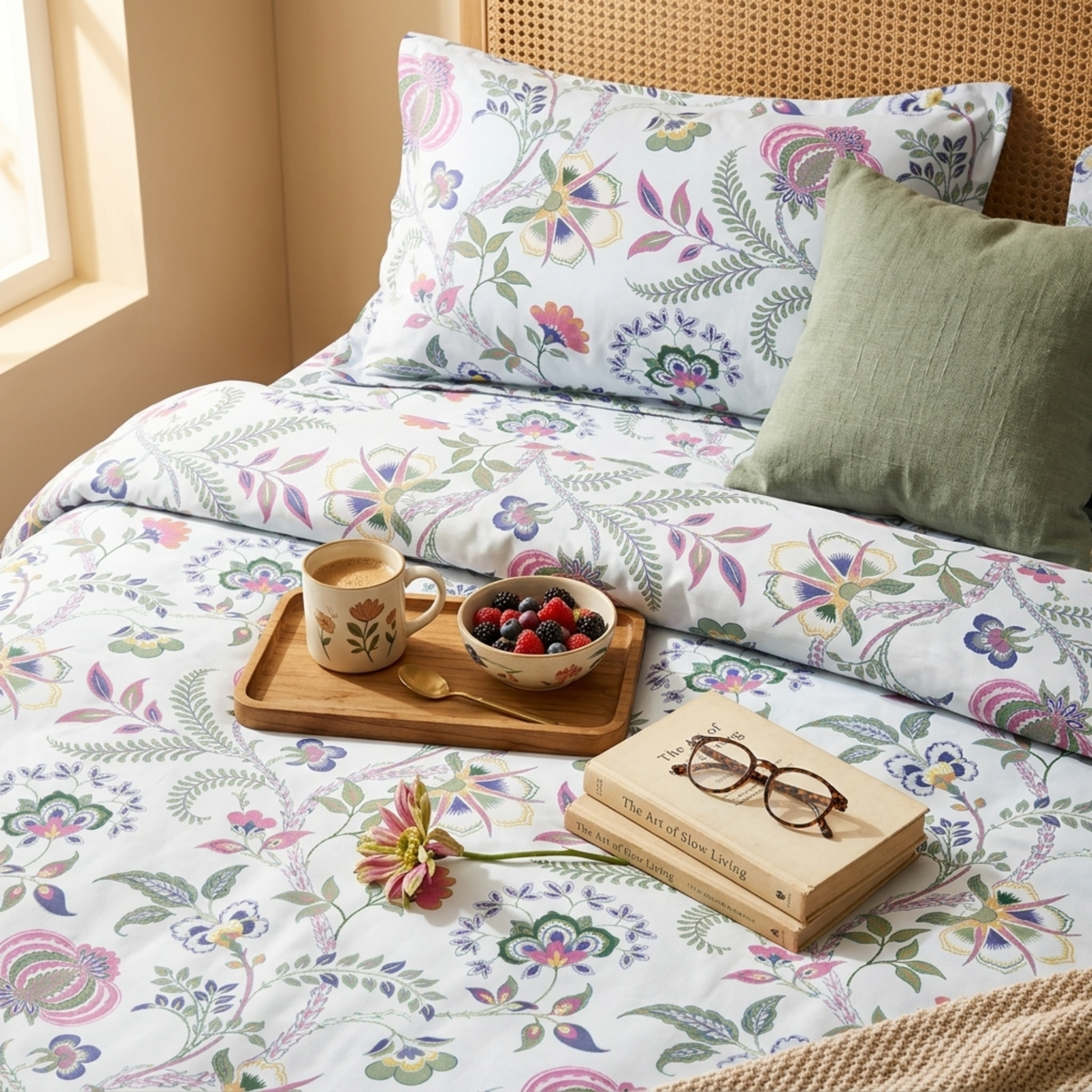 Naksh Sadabahar Blue Garden Floral Queen Size Bedsheet