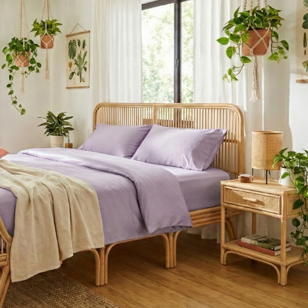 Naksh Plain Cotton Bedsheet - Lavender (210 TC)
