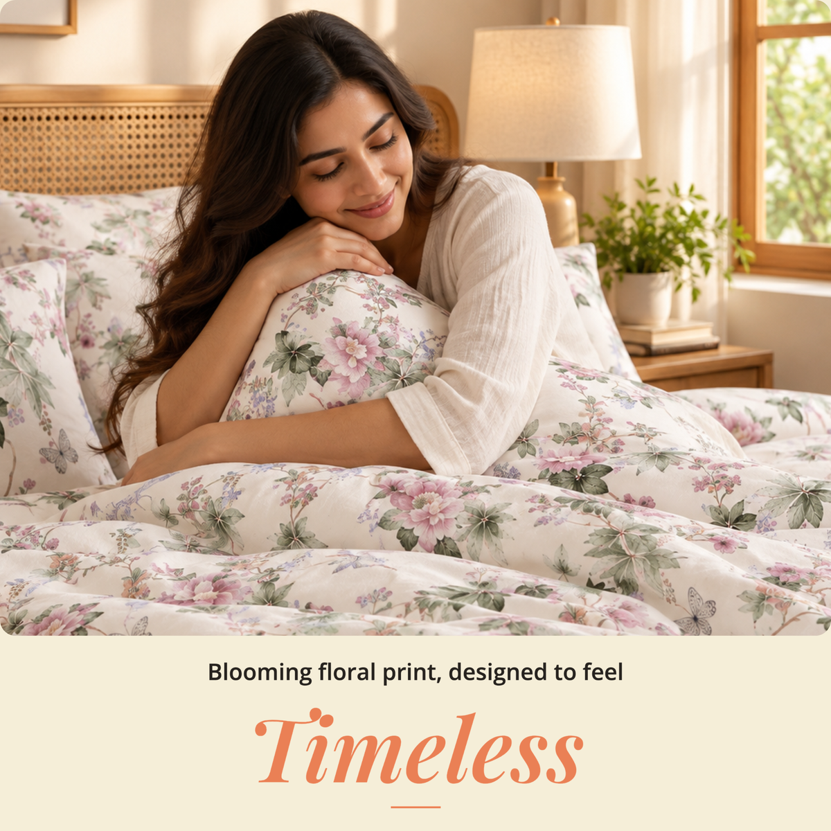Naksh Sadabahar Blush Floral Queen Size Bedsheet