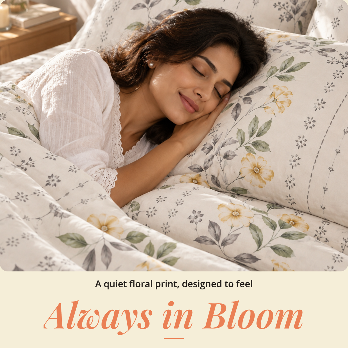 Naksh Sadabahar Golden Floral Queen Size Bedsheet