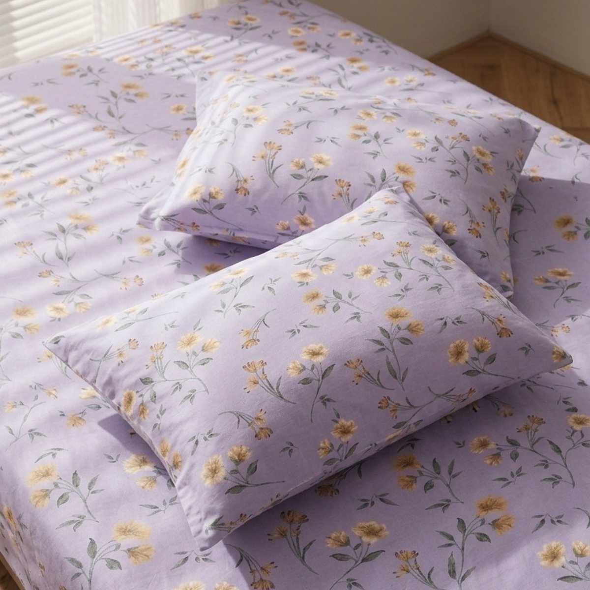 Naksh Sadabahar Lilac Floral Queen Size Bedsheet