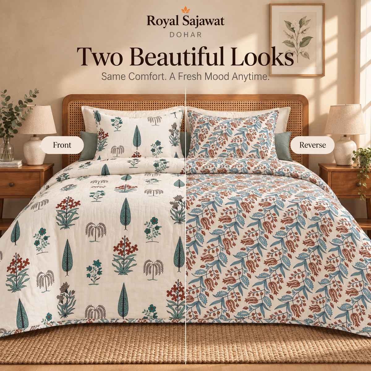 Naksh Royal Sajawat Reversible Dohar - Teal Botanical (Blue)
