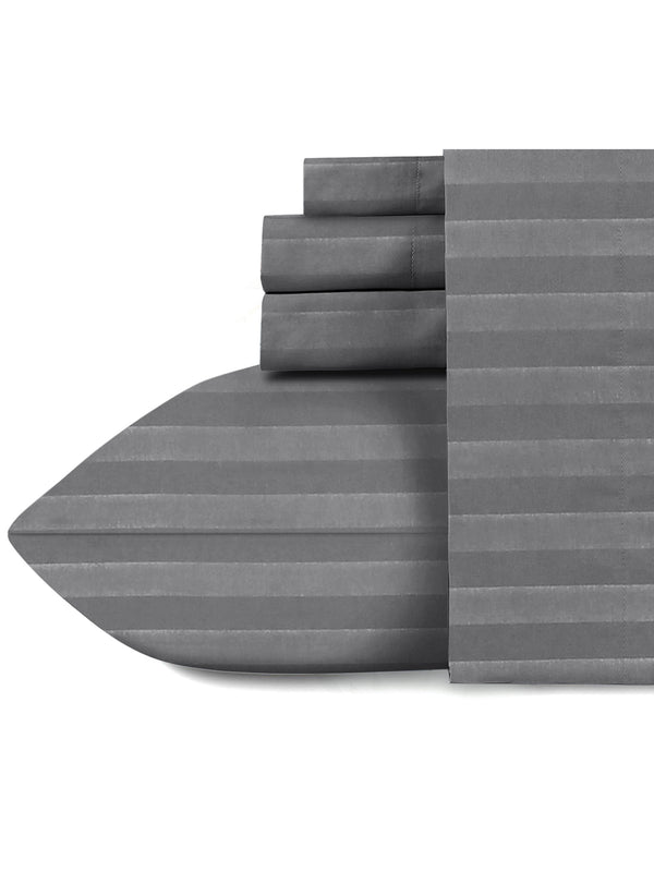 Naksh 210 TC Stripes Fitted Queen Grey Cotton