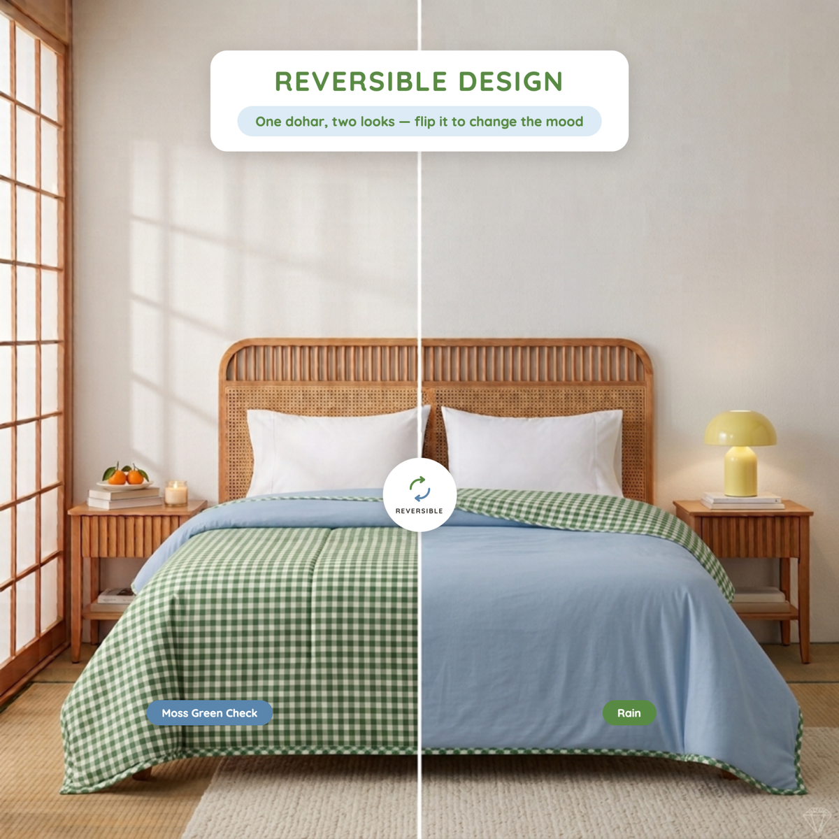 Naksh Seoul Soul Green-Rain Gingham Check Reversible Dohar