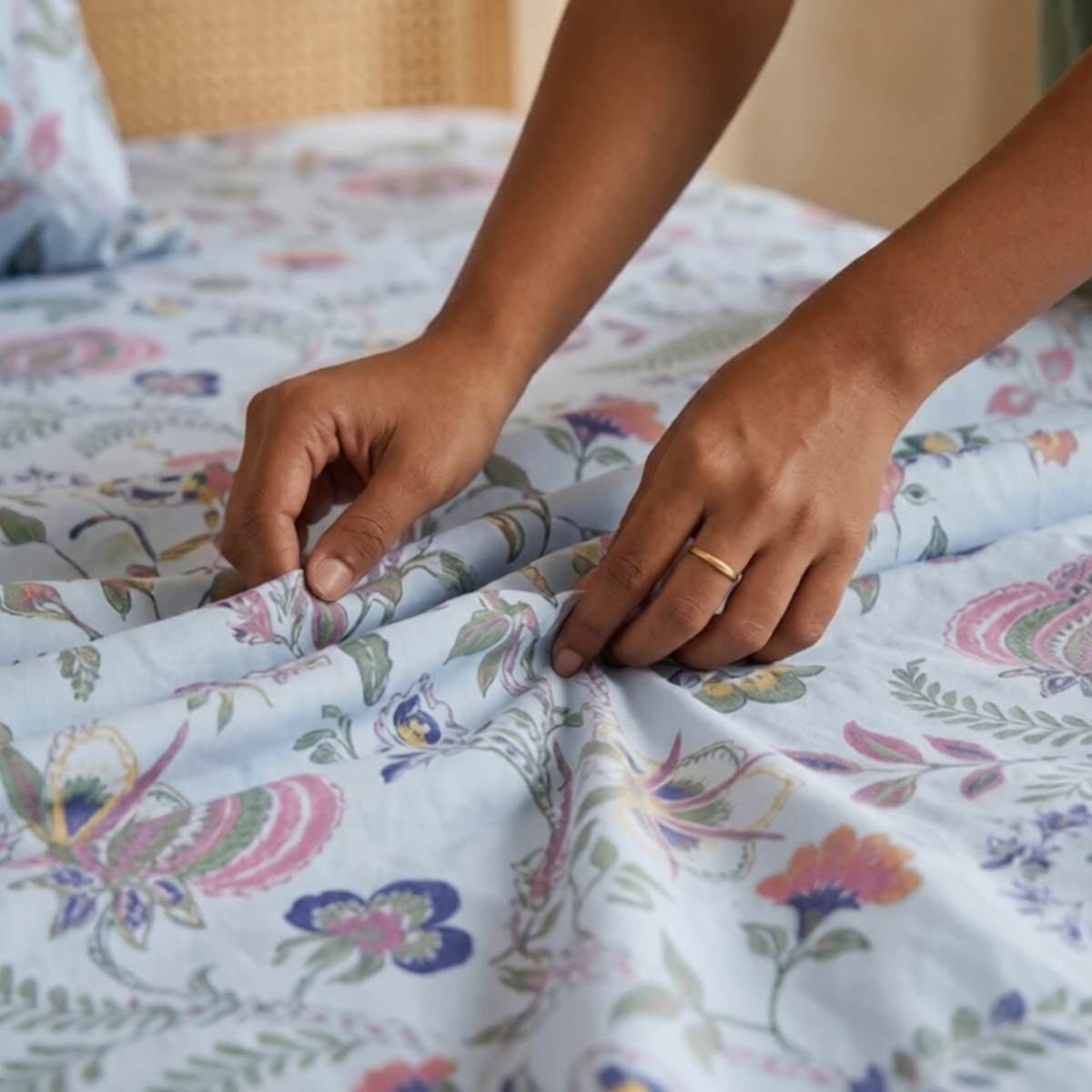 Naksh Sadabahar Blue Garden Floral Queen Size Bedsheet