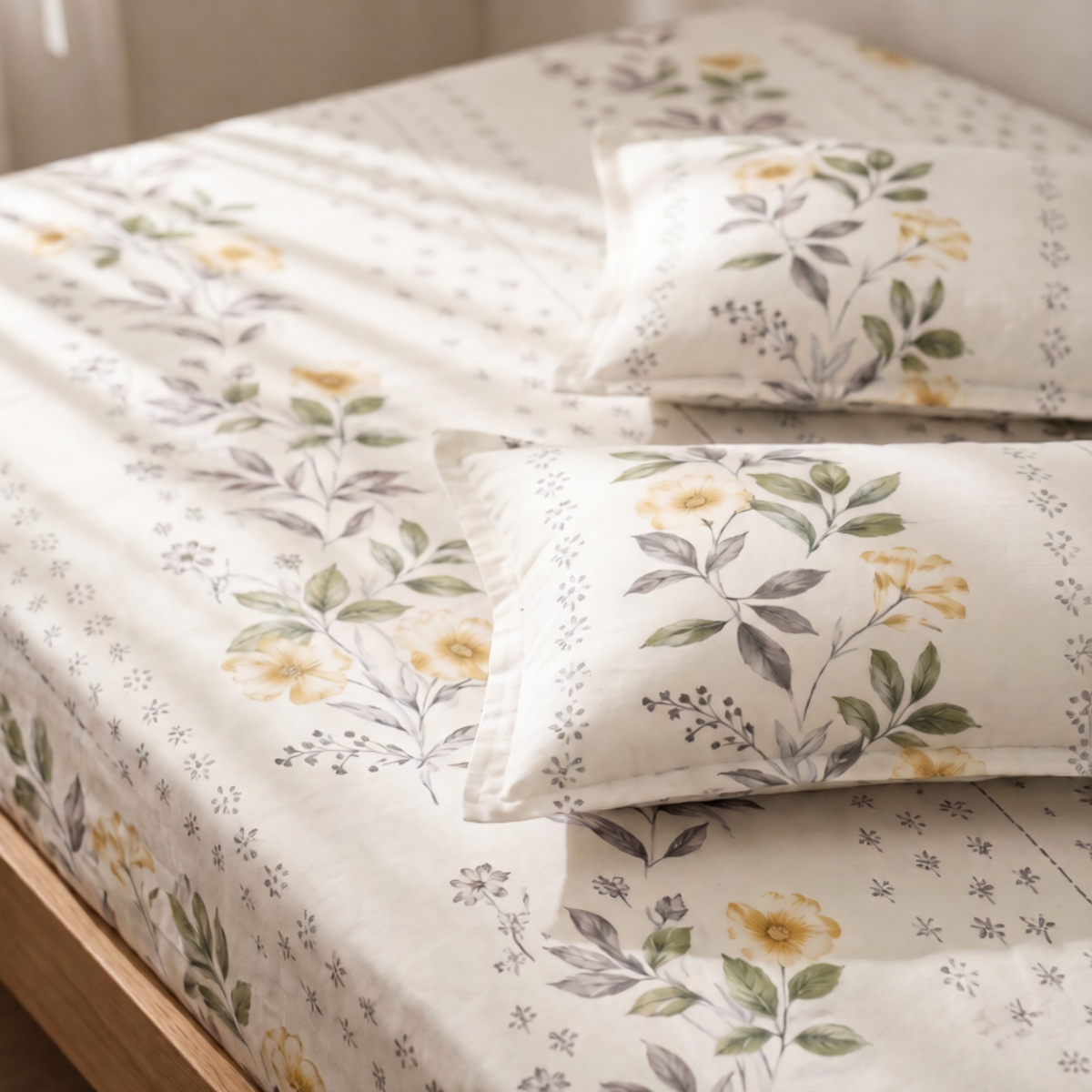 Naksh Sadabahar Golden Floral Queen Size Bedsheet