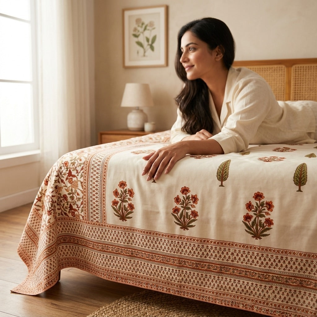 Naksh Royal Sajawat King Size Bedsheet - Orange