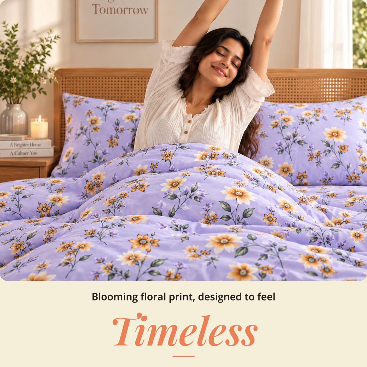 Naksh Sadabahar Lilac Floral Queen Size Bedsheet