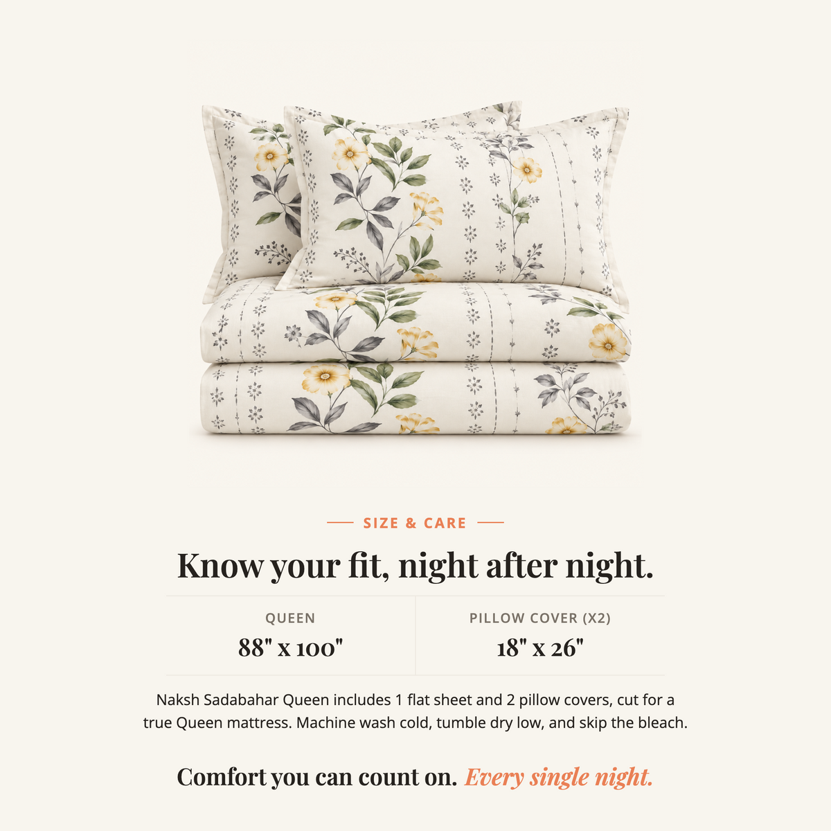 Naksh Sadabahar Golden Floral Queen Size Bedsheet