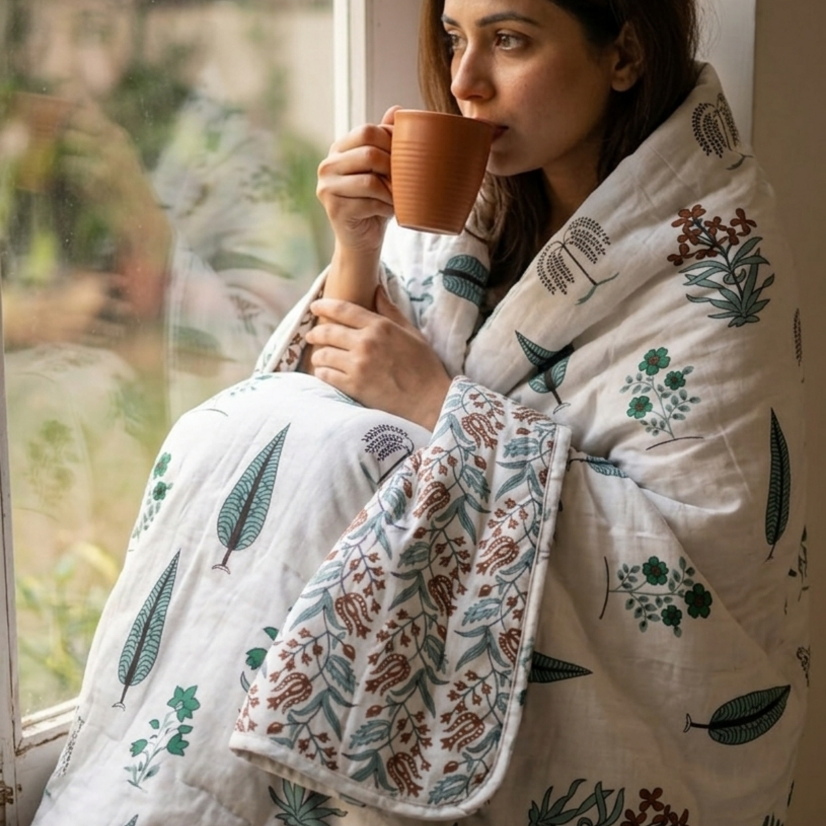 Naksh Royal Sajawat Reversible Dohar - Teal Botanical (Blue)