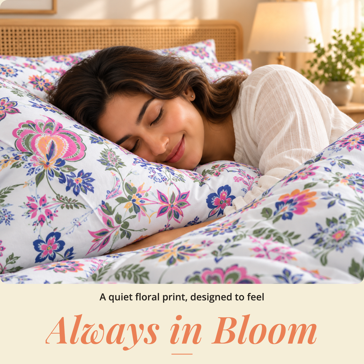 Naksh Sadabahar Blue Garden Floral Queen Size Bedsheet