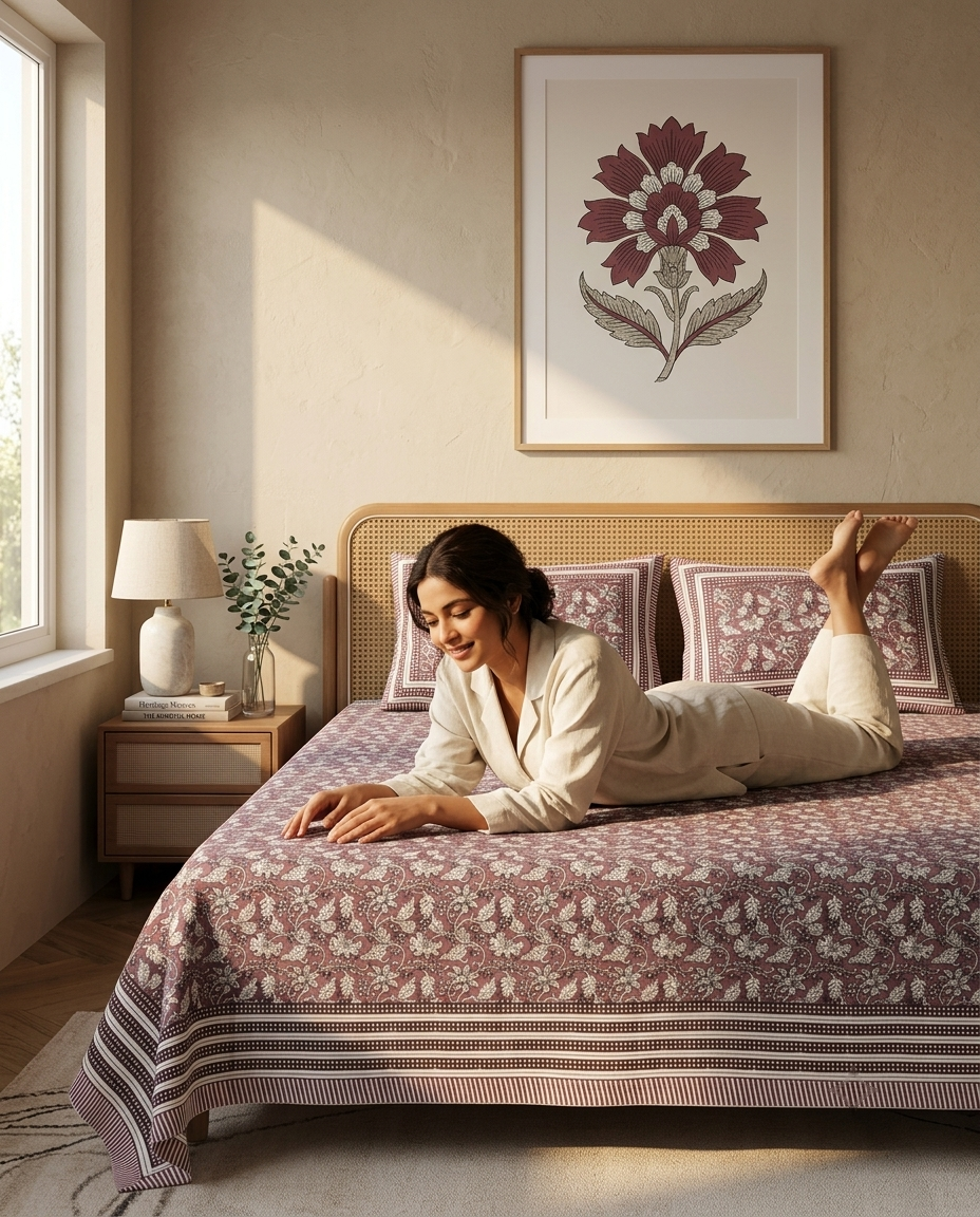 Naksh Royal Sajawat Queen Size Bedsheet - Dusty Rose
