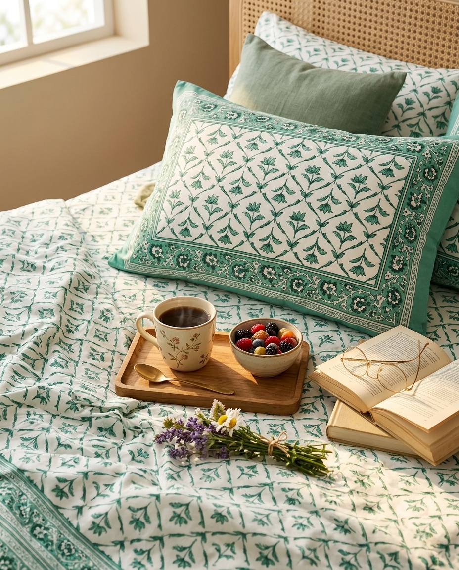 Naksh Royal Sajawat Queen Size Bedsheet - Dusty Green