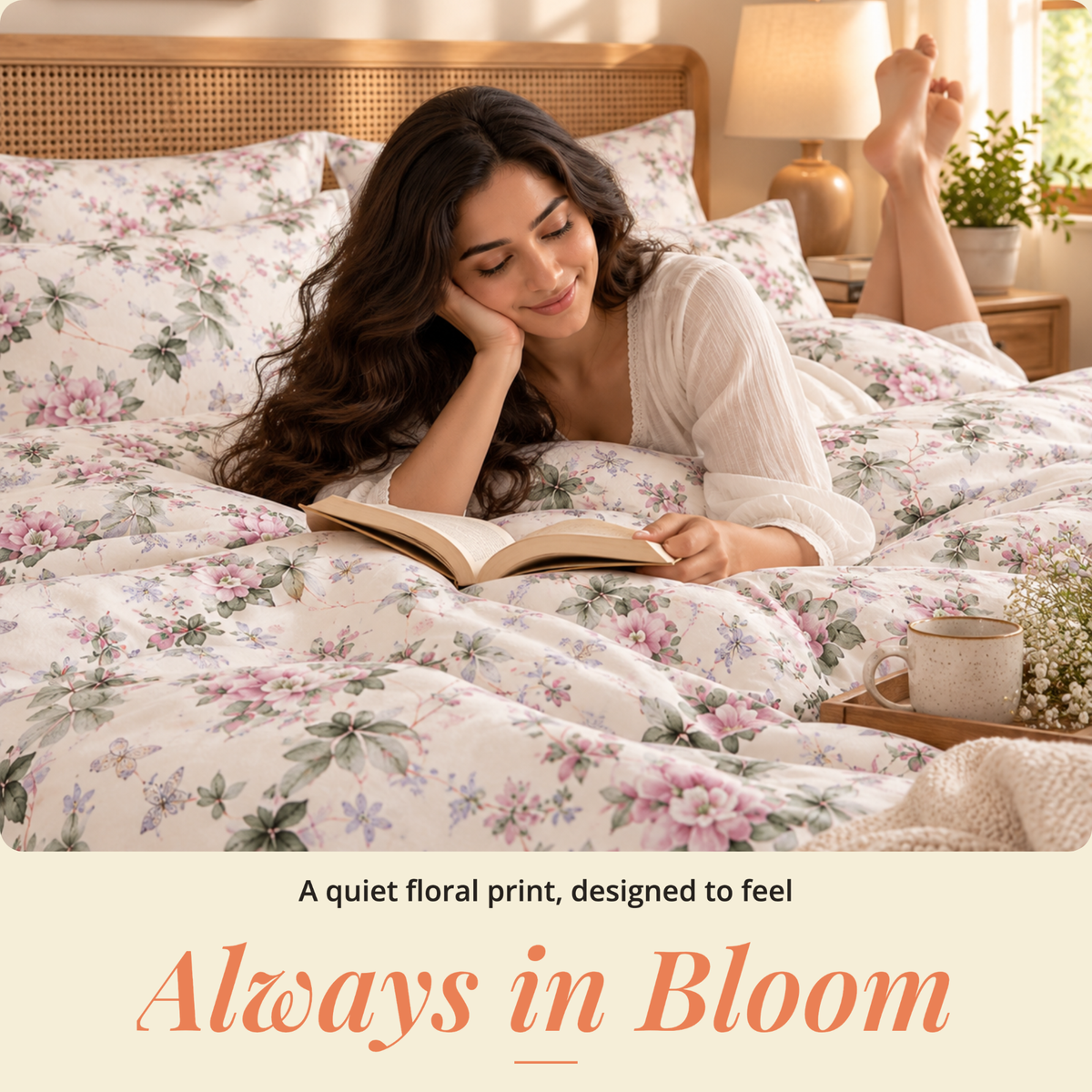 Naksh Sadabahar Blush Floral Queen Size Bedsheet