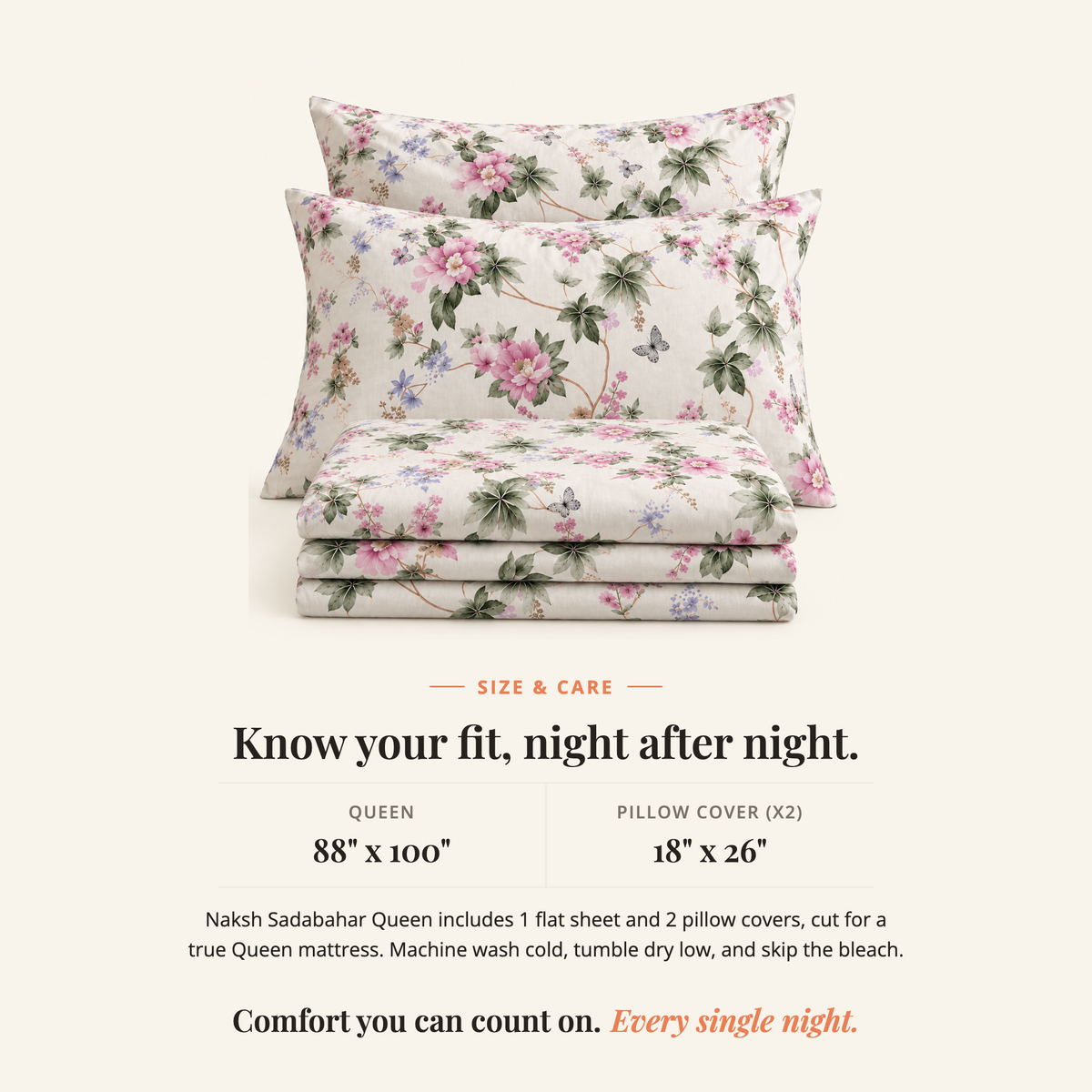 Naksh Sadabahar Blush Floral Queen Size Bedsheet