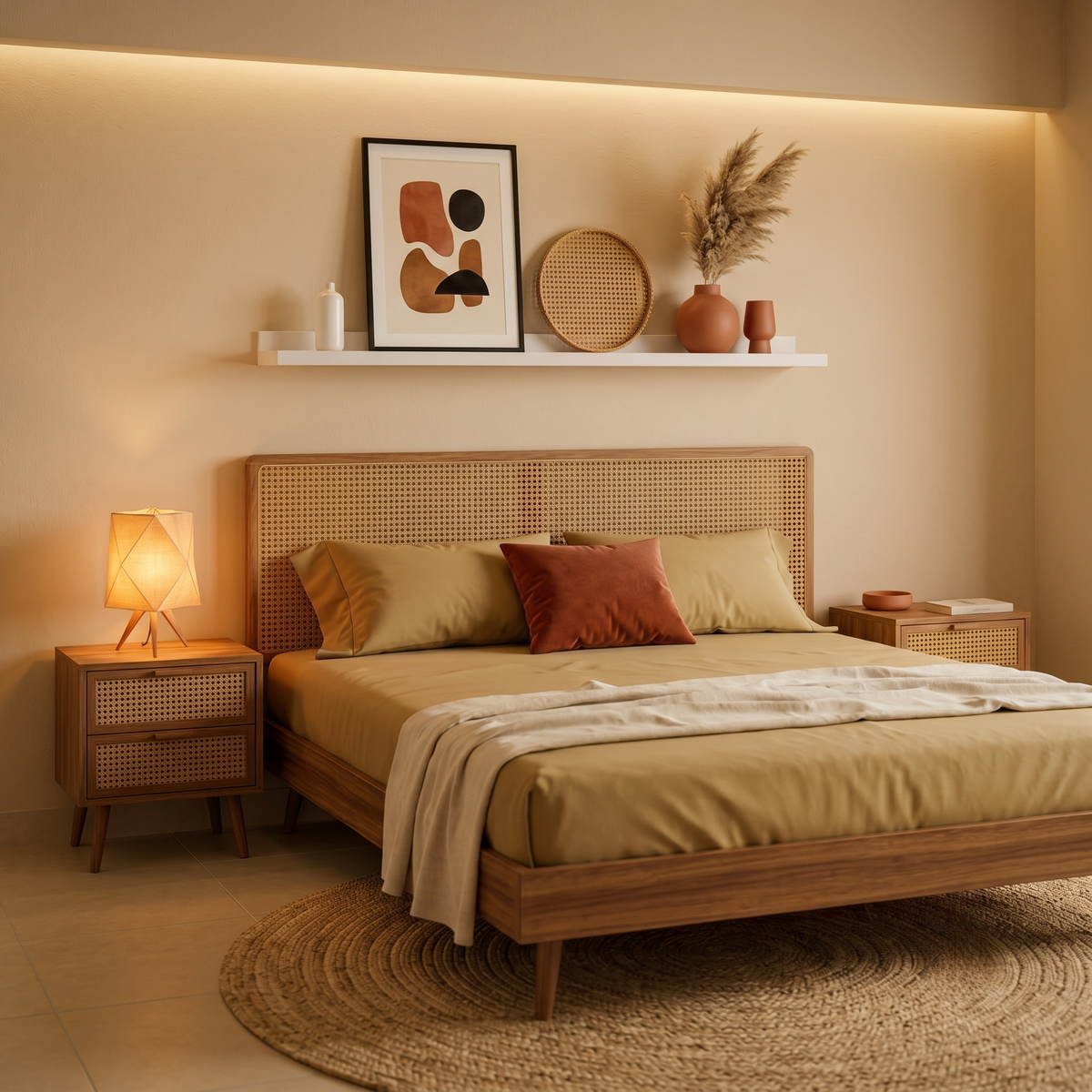Naksh Plain Cotton Bedsheet - Beige (210 TC)