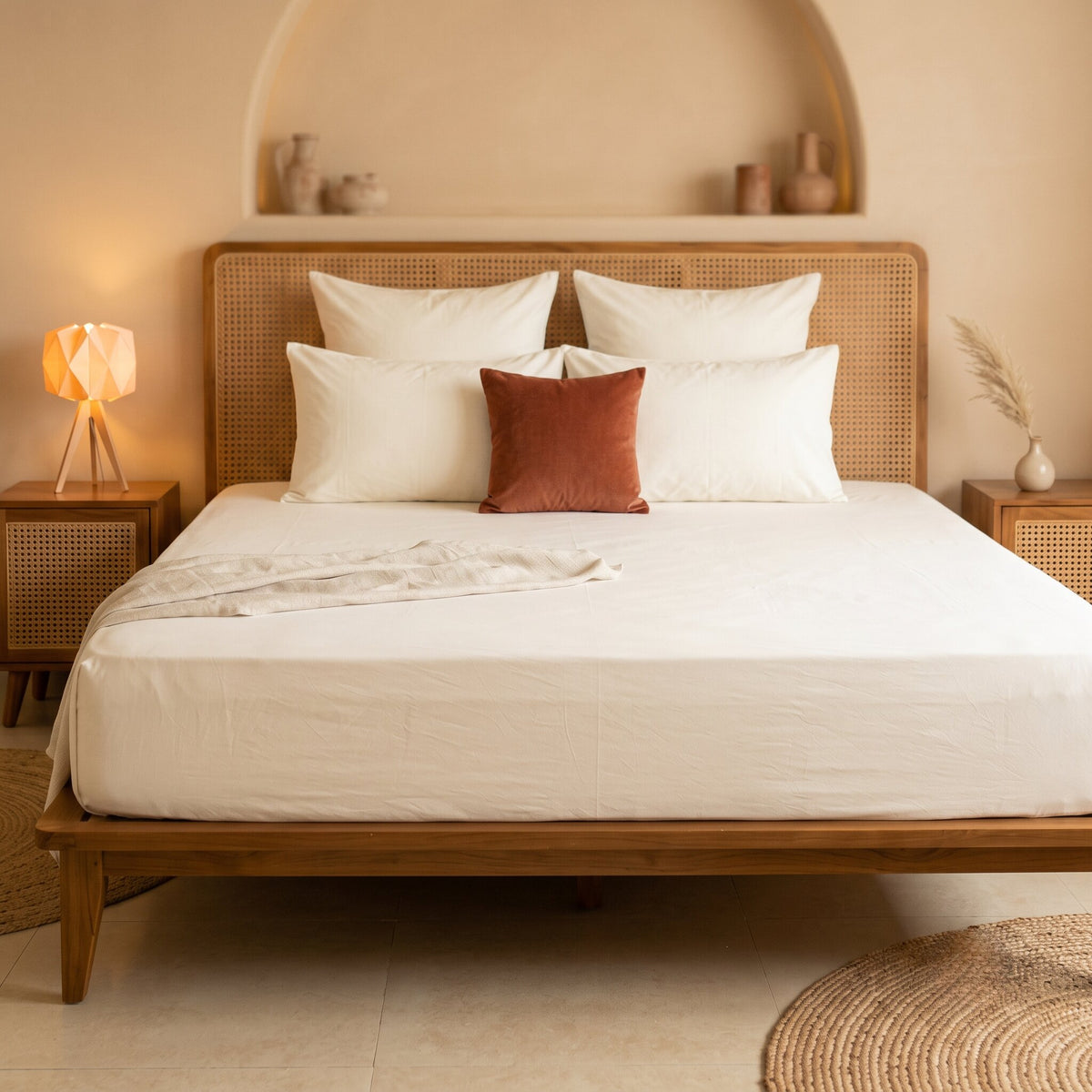 Naksh Plain Cotton Bedsheet - White (210 TC)