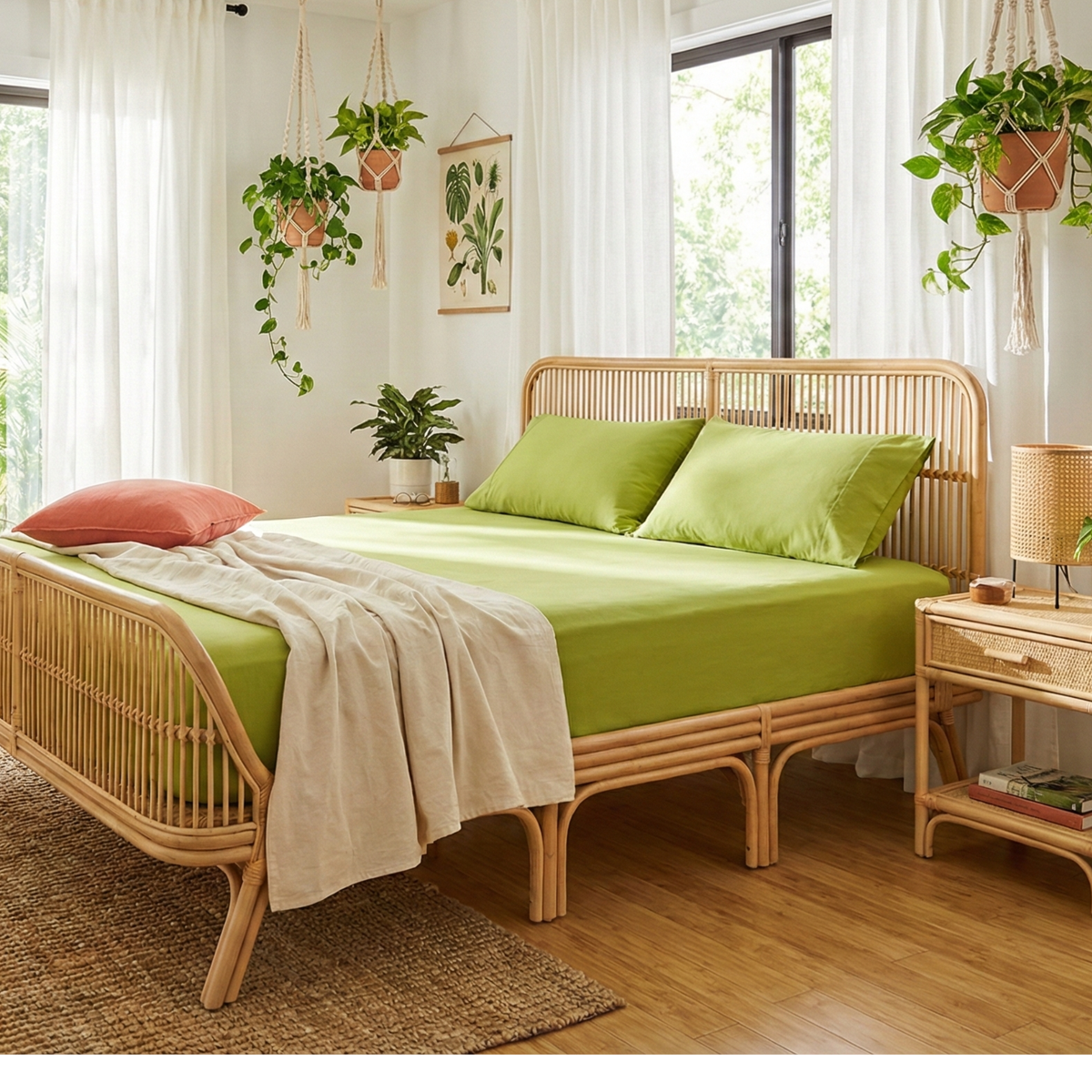 Naksh Plain Cotton Bedsheet - Moss Green (210 TC)