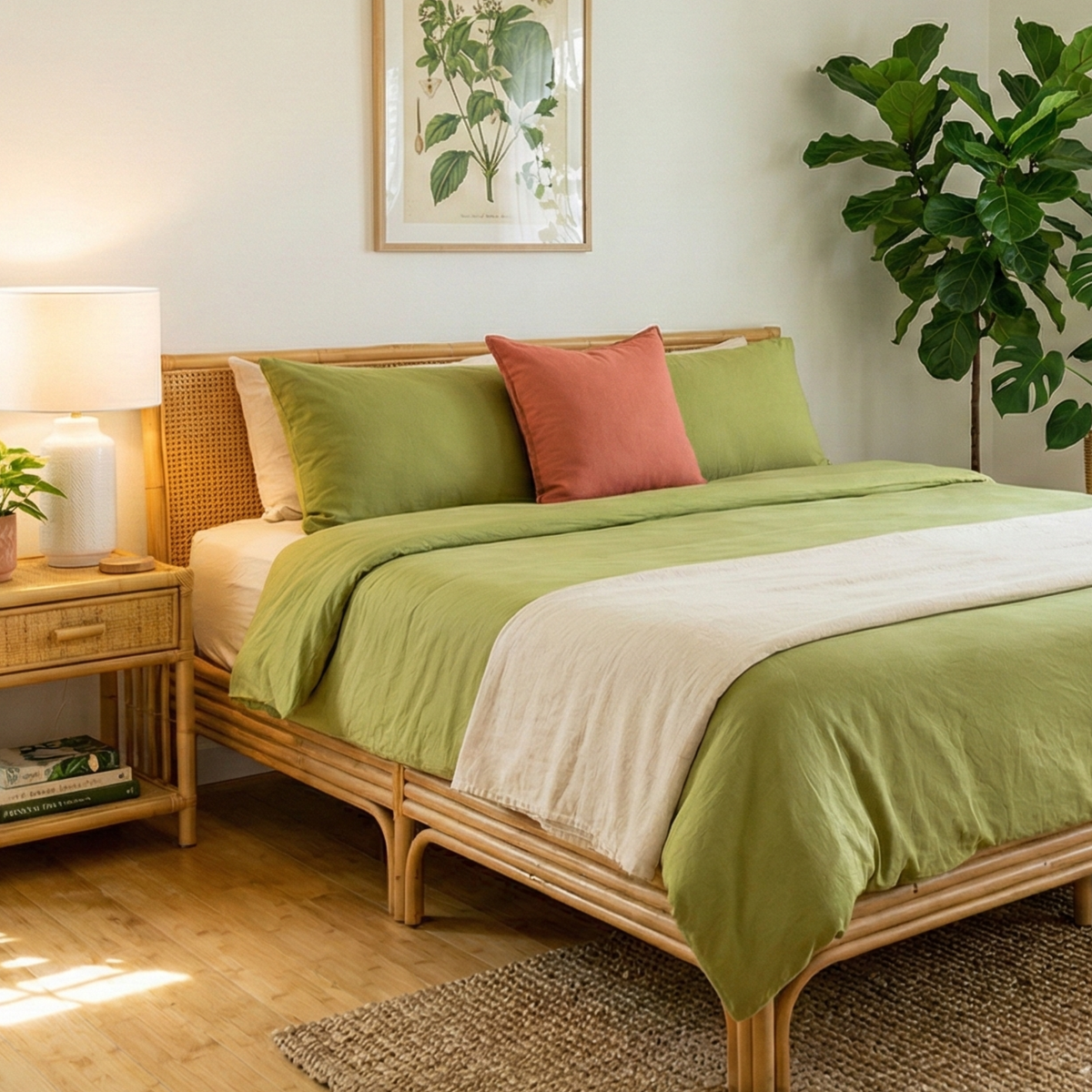 Naksh Plain Cotton Bedsheet - Moss Green (210 TC)